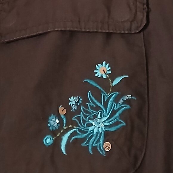 SO Vintage Cargo Pants 11 Brown Baggy Wide Leg Embroidered Beaded Convertible - Picture 8 of 11